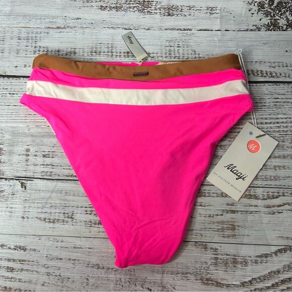 Maaji Small Standard High Rise Bikini Swim Bottom Reversible Pink Floral NEW - Picture 5 of 11